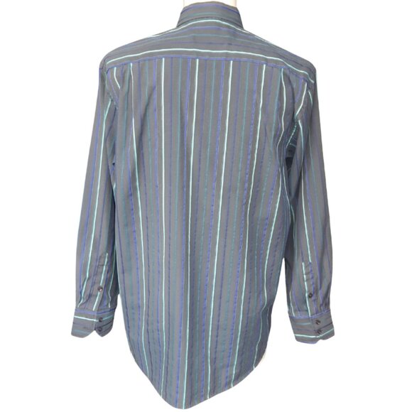 Sergio Louis Italy SZ M Black, Indigo & Teal Striped Men's Button Up Shirt - Picture 3 of 14